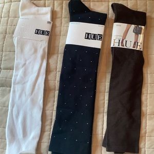 SOLD OUT! 3 pairs of Hue knee socks 1 brown 1 white 1 black